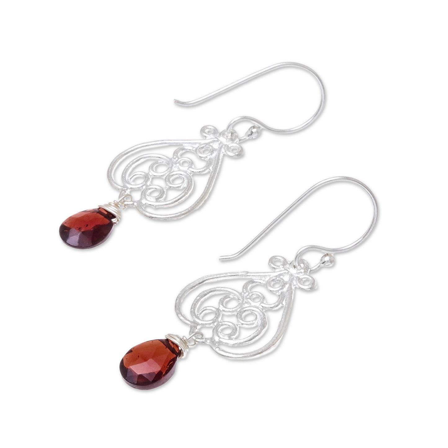 Swirling Beauty Swirl Pattern Garnet Dangle Earrings Crafted in Thailand