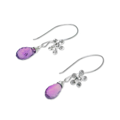 Daisy Glitter Floral Faceted Amethyst Dangle Earrings from Thailand