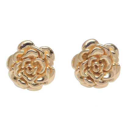 Blooming Rose 18k Gold Plated Sterling Silver Rose Stud Earrings (.5 inch)