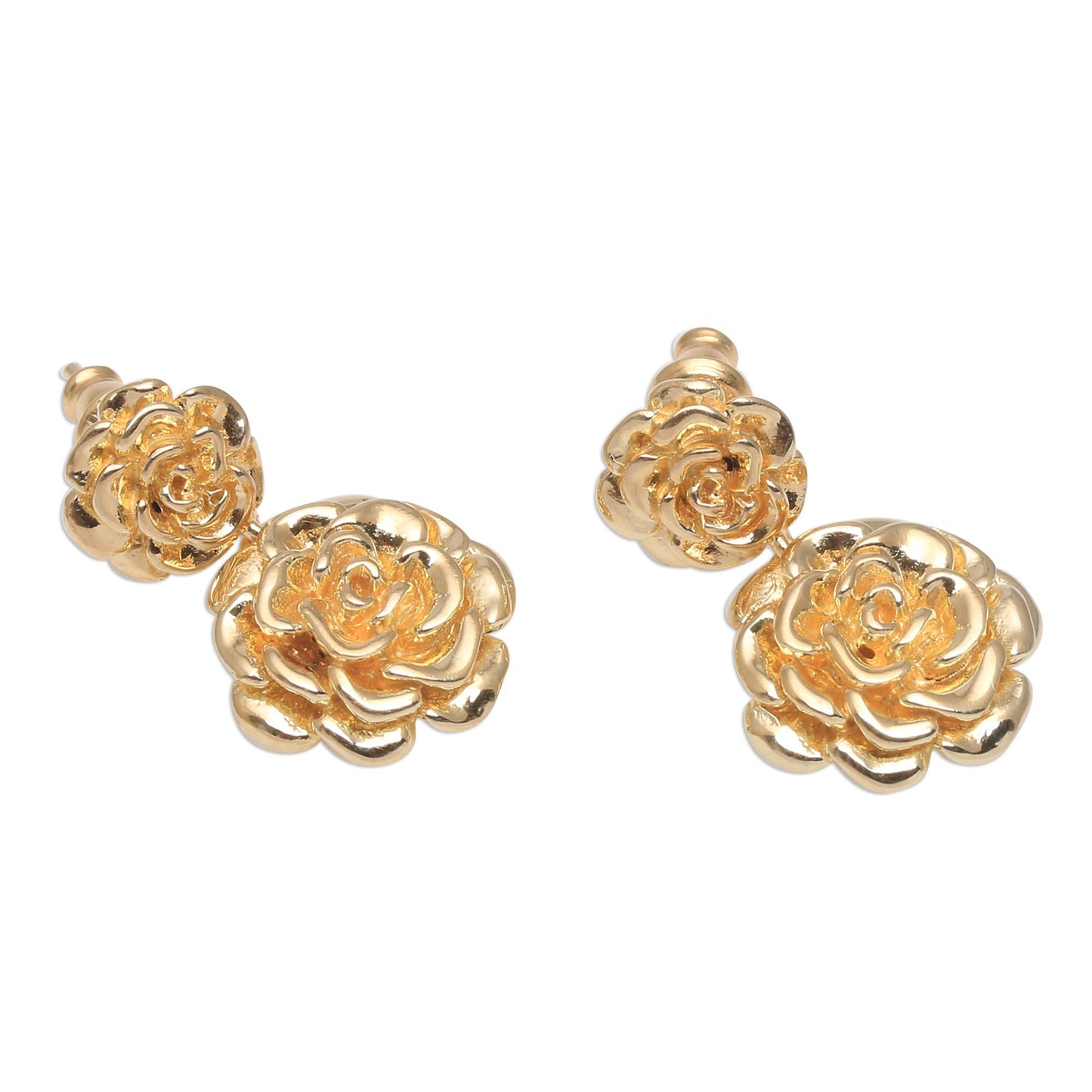 Blooming Rose 18k Gold Plated Sterling Silver Rose Dangle Earrings