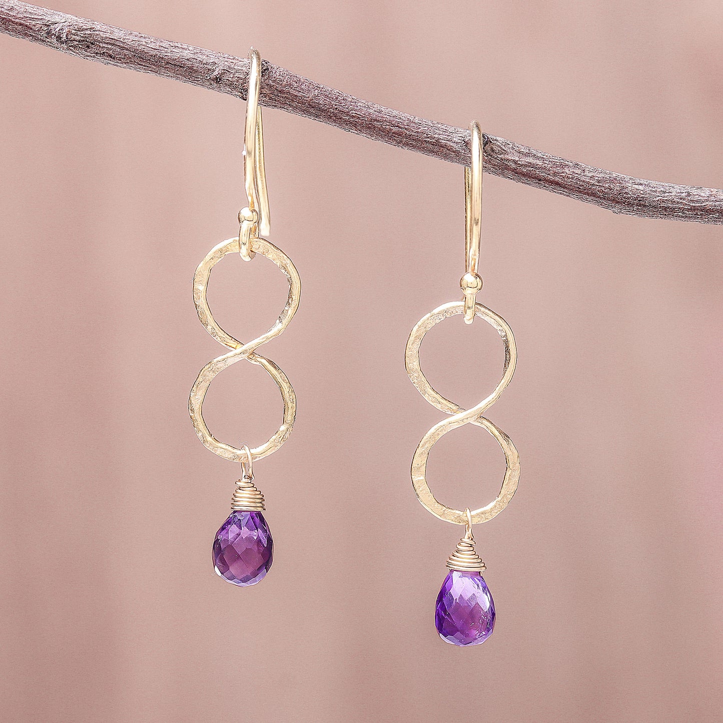 Purple Infinity Gold Plated Amethyst Infinity Dangle Earrings from Thailand