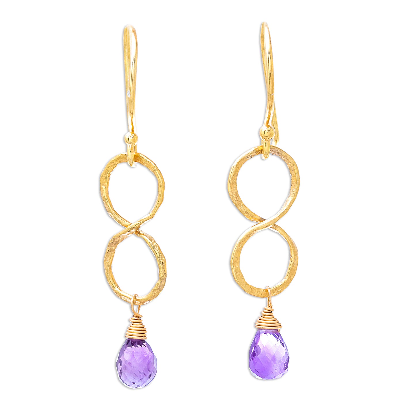 Purple Infinity Gold Plated Amethyst Infinity Dangle Earrings from Thailand