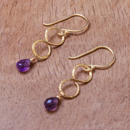 Purple Infinity Gold Plated Amethyst Infinity Dangle Earrings from Thailand