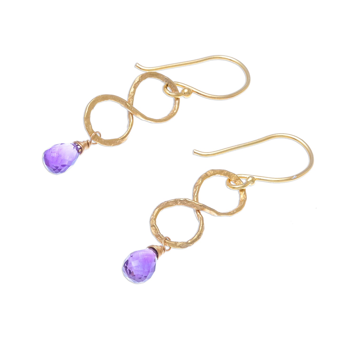 Purple Infinity Gold Plated Amethyst Infinity Dangle Earrings from Thailand