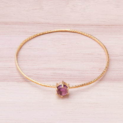 Twilight Star Amethyst and 18K Gold Plated Hammered Brass Bangle Bracelet