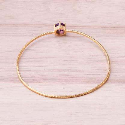 Twilight Star Amethyst and 18K Gold Plated Hammered Brass Bangle Bracelet