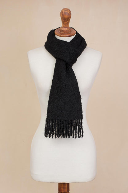 Andean Delight in Black 100% Alpaca Wrap Scarf in Solid Black from Peru