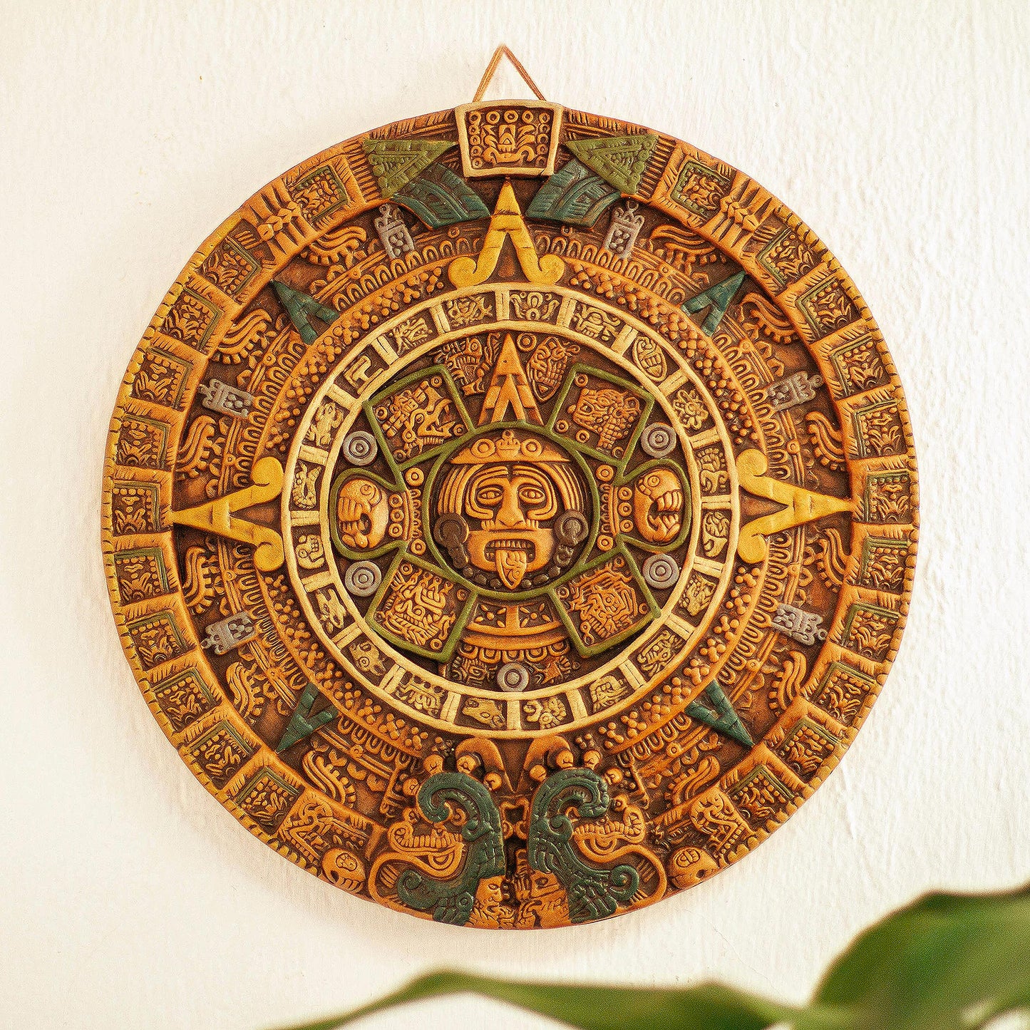 Fifth Sun in Orange Aztec Fifth Sun Calendar Museum Replica Ceramic Wall Art