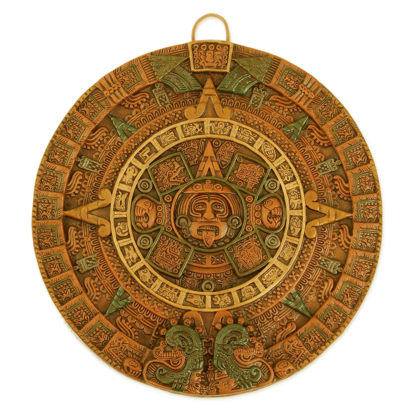 Fifth Sun in Orange Aztec Fifth Sun Calendar Museum Replica Ceramic Wall Art