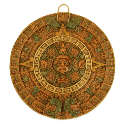 Fifth Sun in Orange Aztec Fifth Sun Calendar Museum Replica Ceramic Wall Art