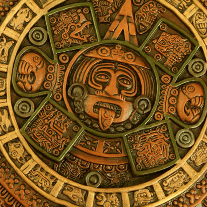 Fifth Sun in Orange Aztec Fifth Sun Calendar Museum Replica Ceramic Wall Art