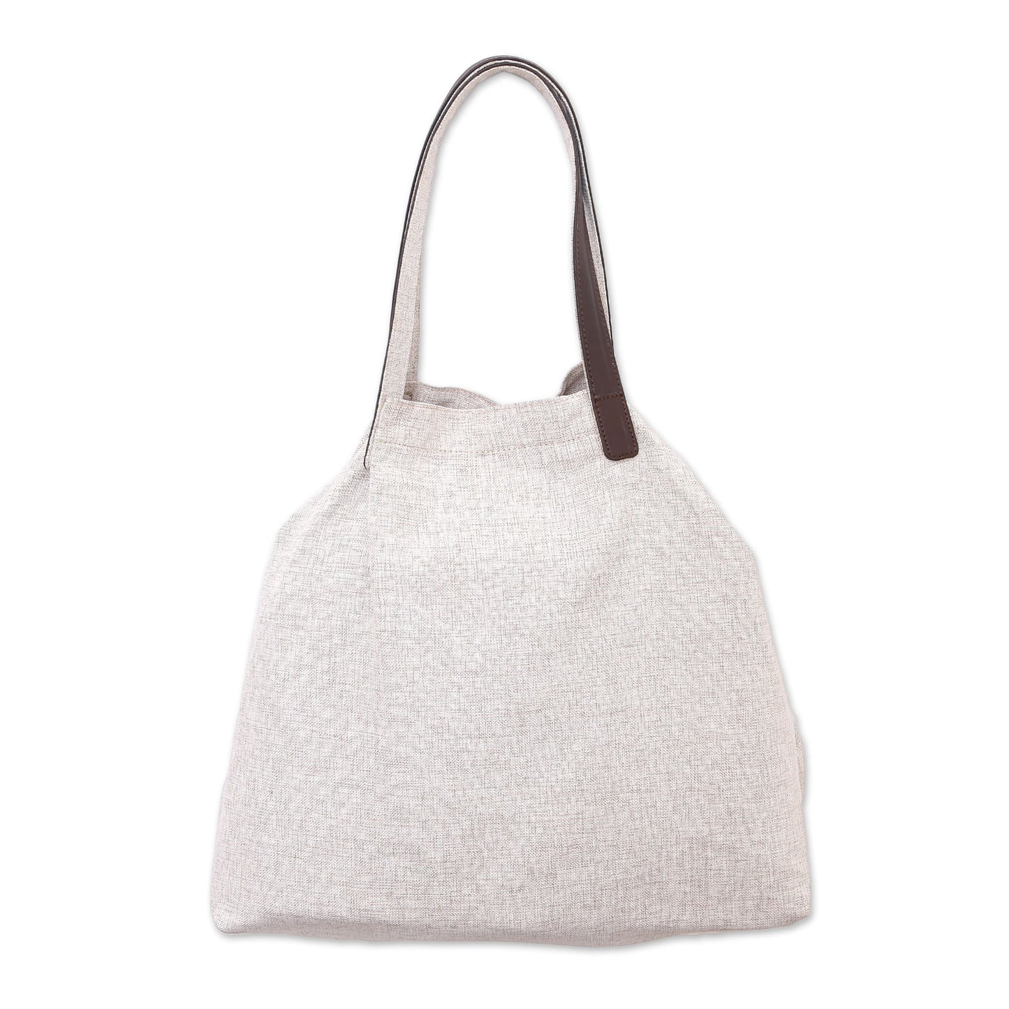 Oyster Style Leather Accent Cotton Tote in Solid Oyster from Java