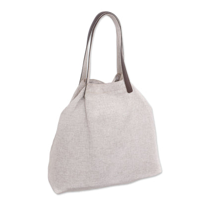 Oyster Style Leather Accent Cotton Tote in Solid Oyster from Java