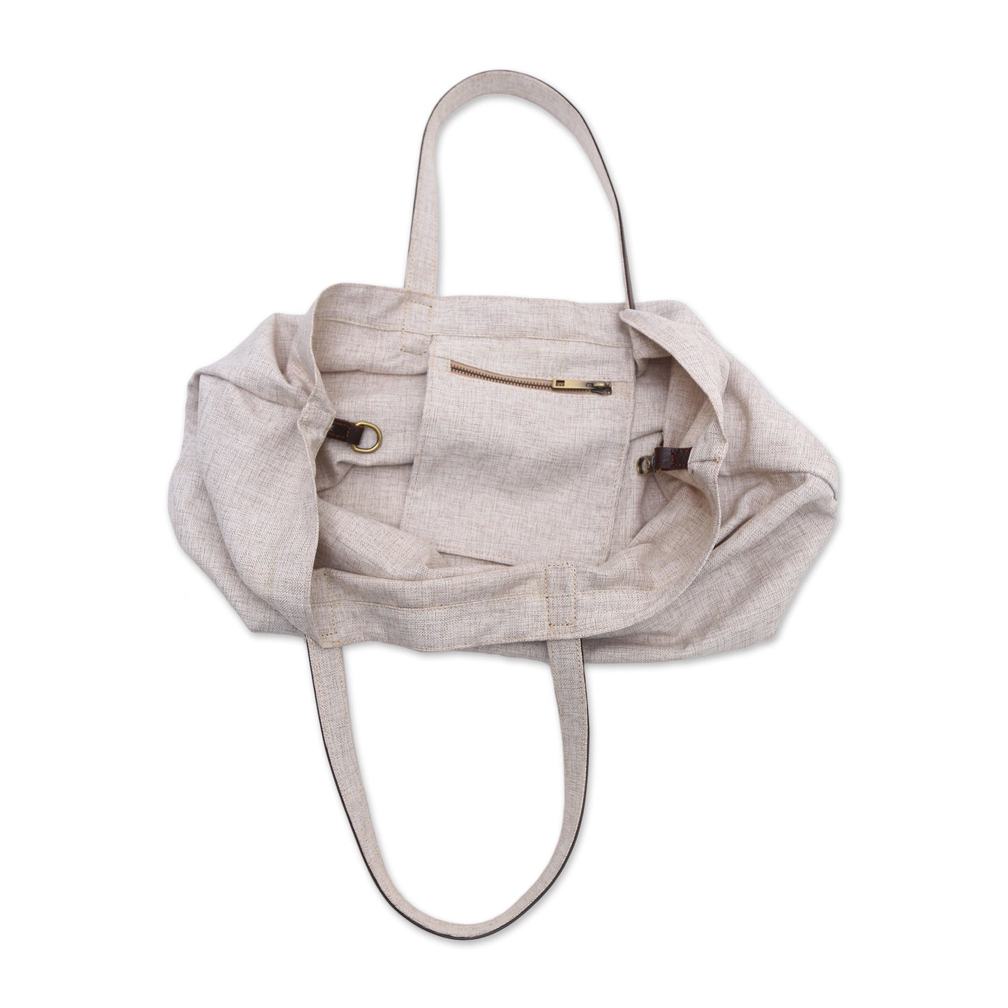 Oyster Style Leather Accent Cotton Tote in Solid Oyster from Java