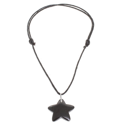 Dark Night Star Handcrafted Black Jade Star on Cotton Cord Pendant Necklace