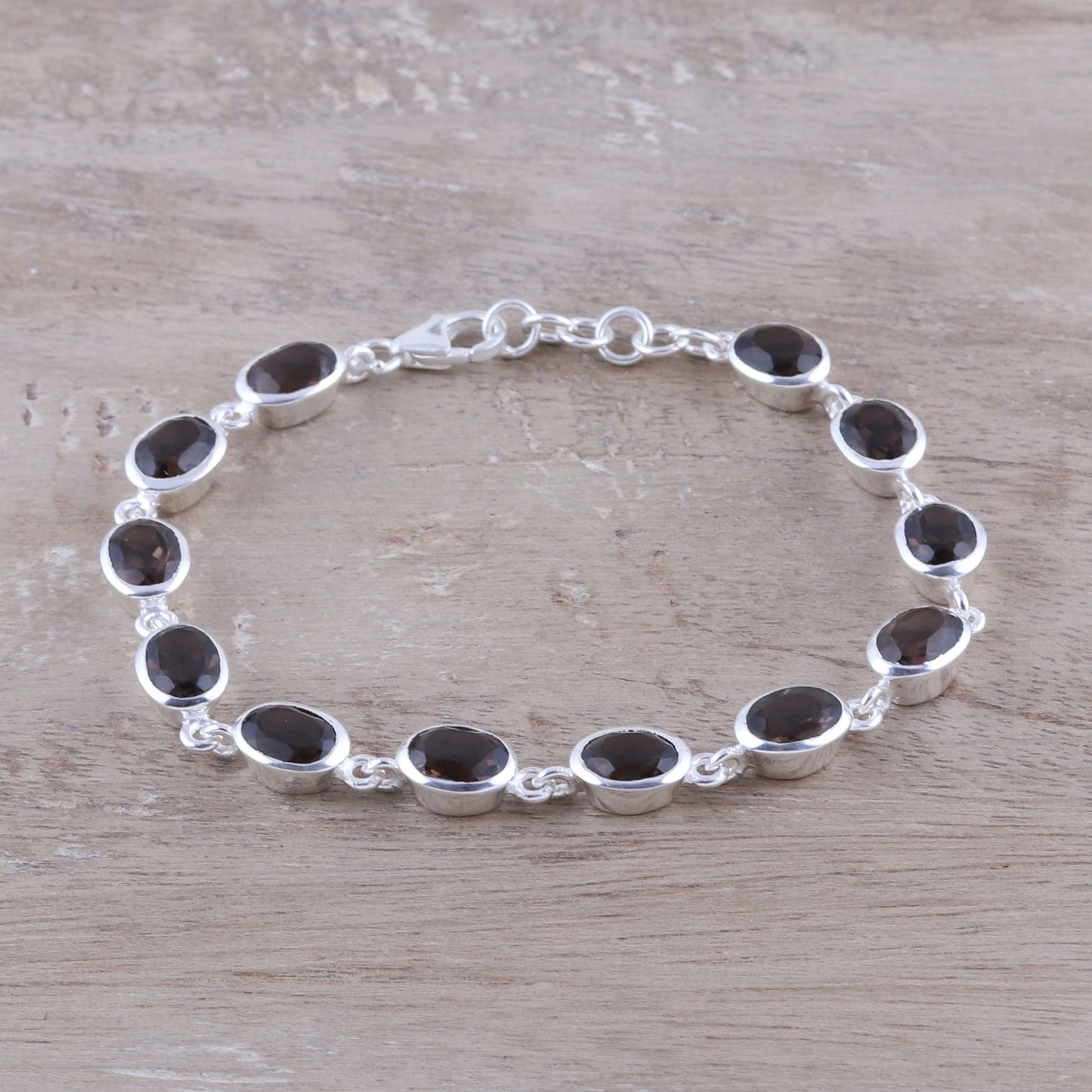 Smoky Luster 18-Carat Smoky Quartz Link Bracelet from India