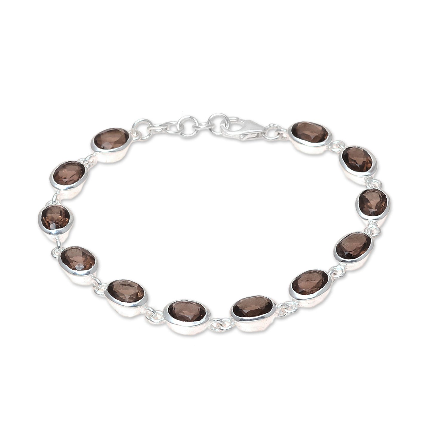 Smoky Luster 18-Carat Smoky Quartz Link Bracelet from India