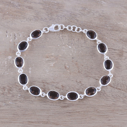 Smoky Luster 18-Carat Smoky Quartz Link Bracelet from India