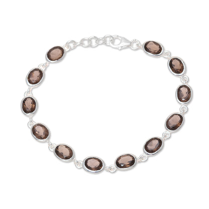 Smoky Luster 18-Carat Smoky Quartz Link Bracelet from India