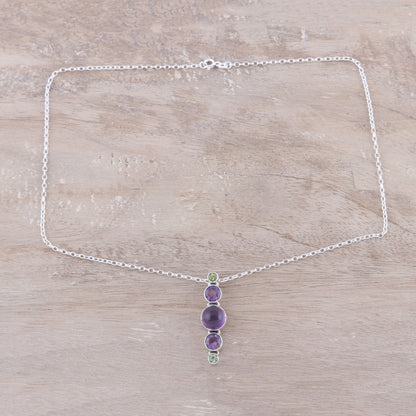 Glittering Union Amethyst and Peridot Pendant Necklace Crafted in India