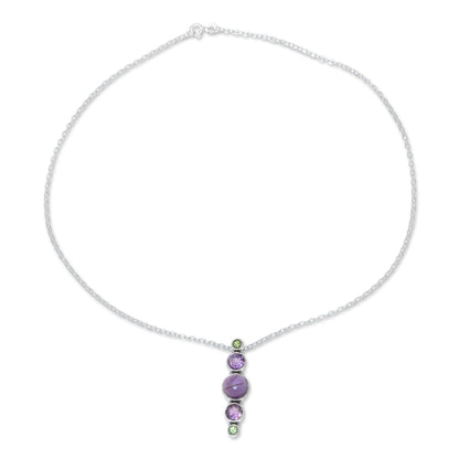 Glittering Union Amethyst and Peridot Pendant Necklace Crafted in India