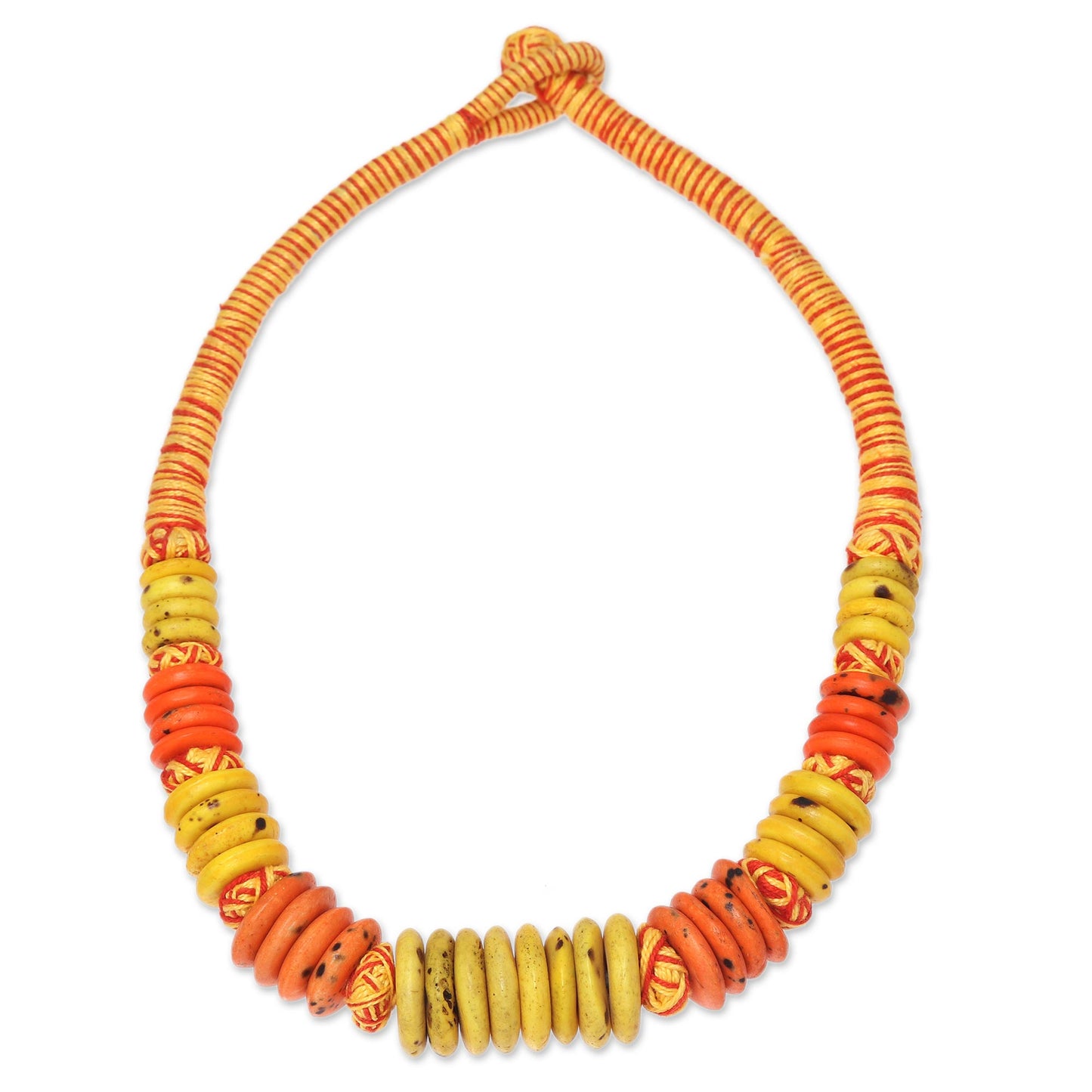 Boho Sunset Yellow and Orange Beaded Bone Necklace from India