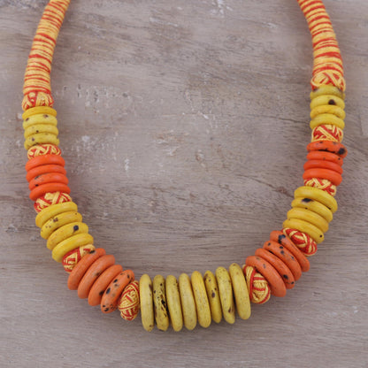 Boho Sunset Yellow and Orange Beaded Bone Necklace from India