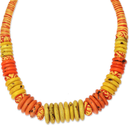 Boho Sunset Yellow and Orange Beaded Bone Necklace from India