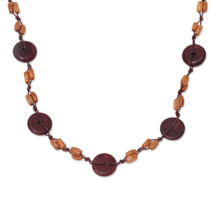 Creative Fusion in Brown Haldu Wood Beaded Long Necklace in Brown from India