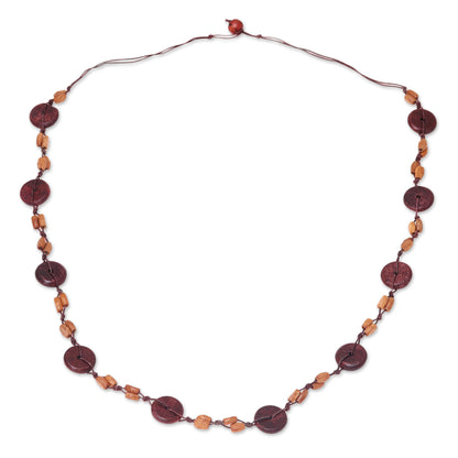 Creative Fusion in Brown Haldu Wood Beaded Long Necklace in Brown from India