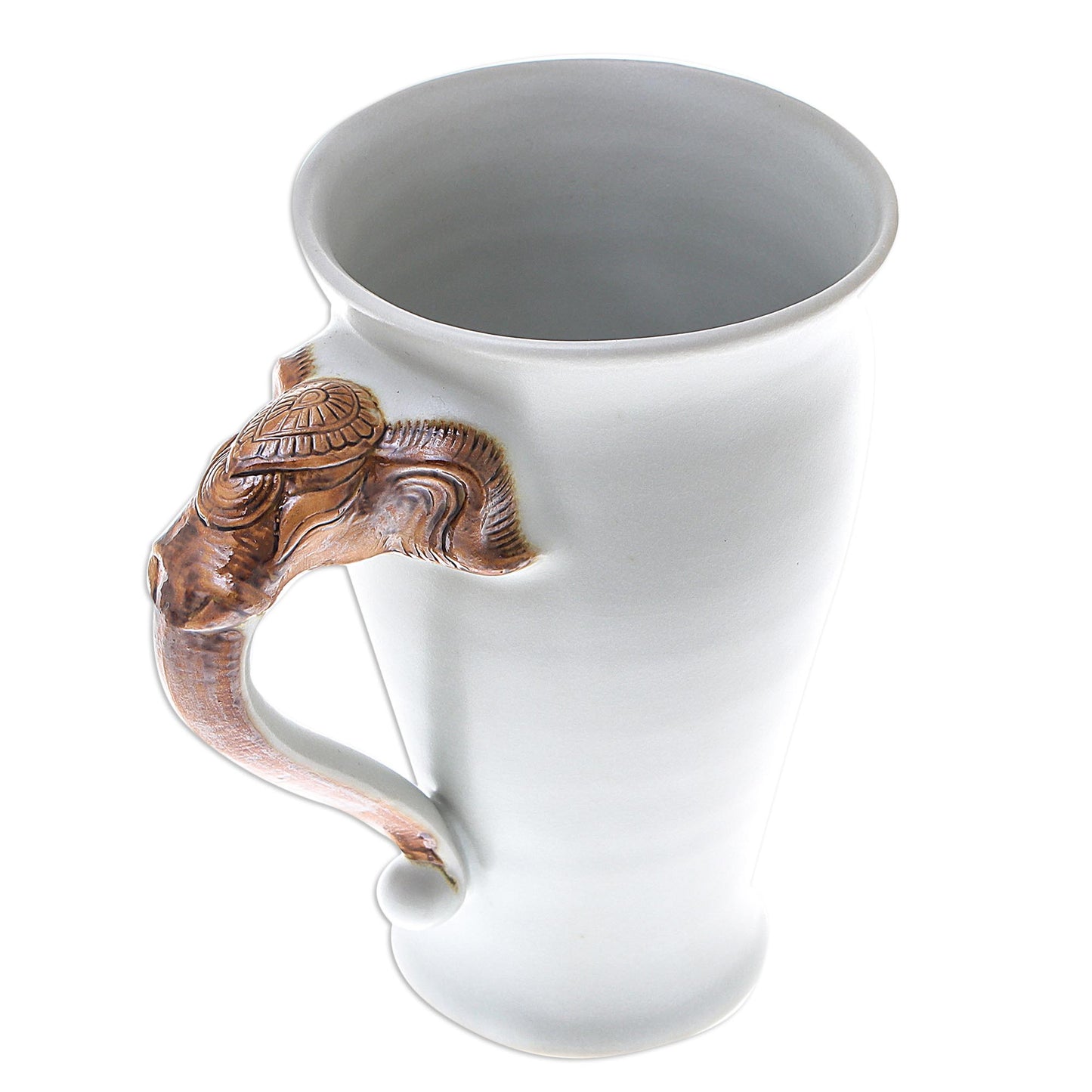 Elephant Handle in White Elephant-Themed Ceramic Mug in White from Thailand