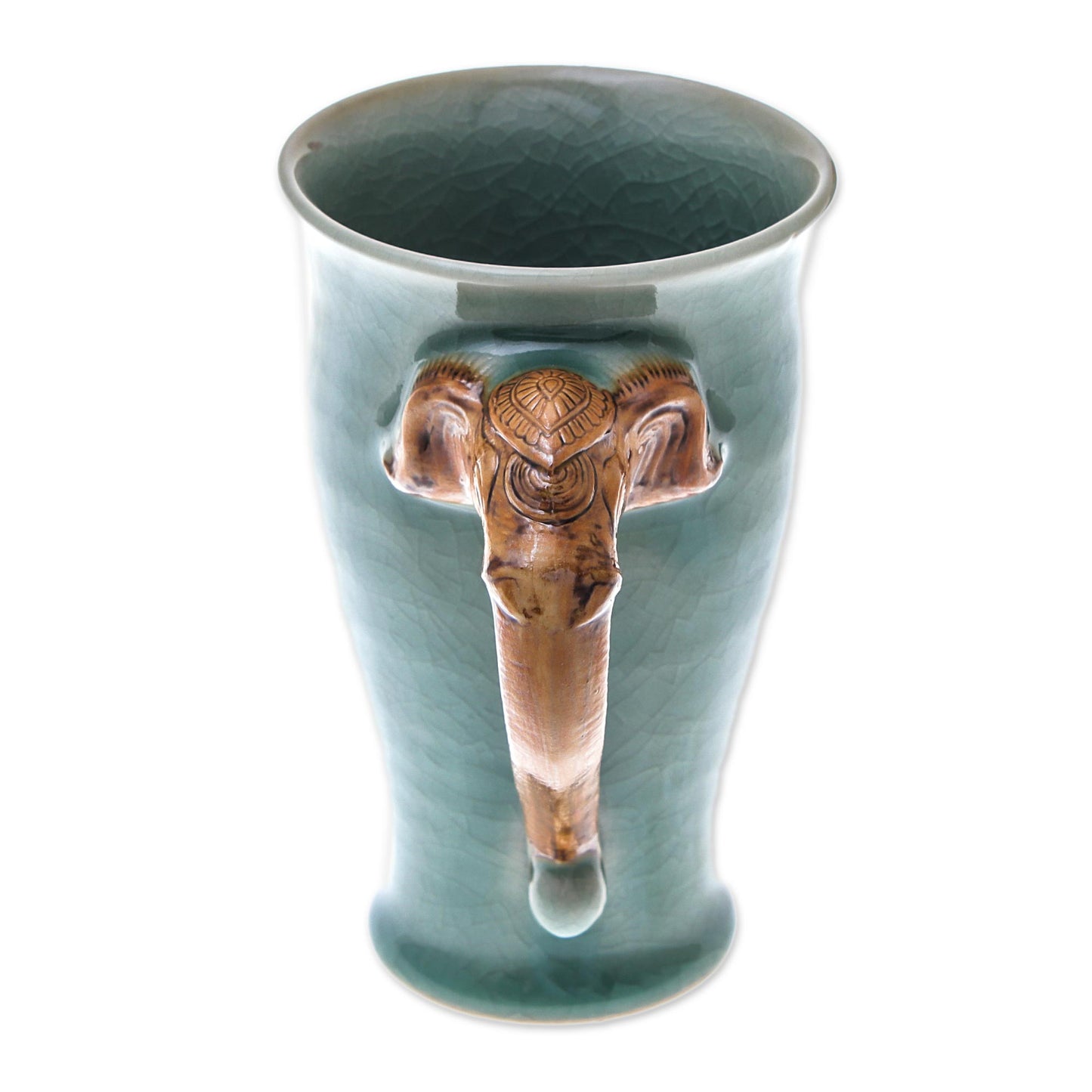 Elephant Handle in Green Elephant-Themed Celadon Ceramic Mug from Thailand