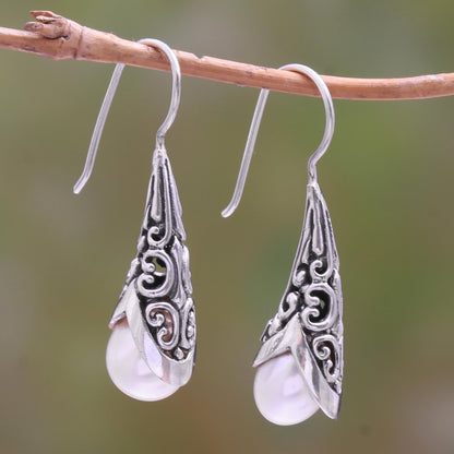 Emerging Beauty in White White Cultured Pearl Drop Earrings from Bali