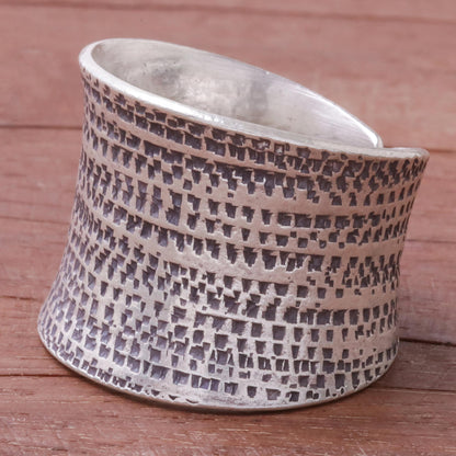 Breath of Autumn Patterned Sterling Silver Wrap Ring from Thailand