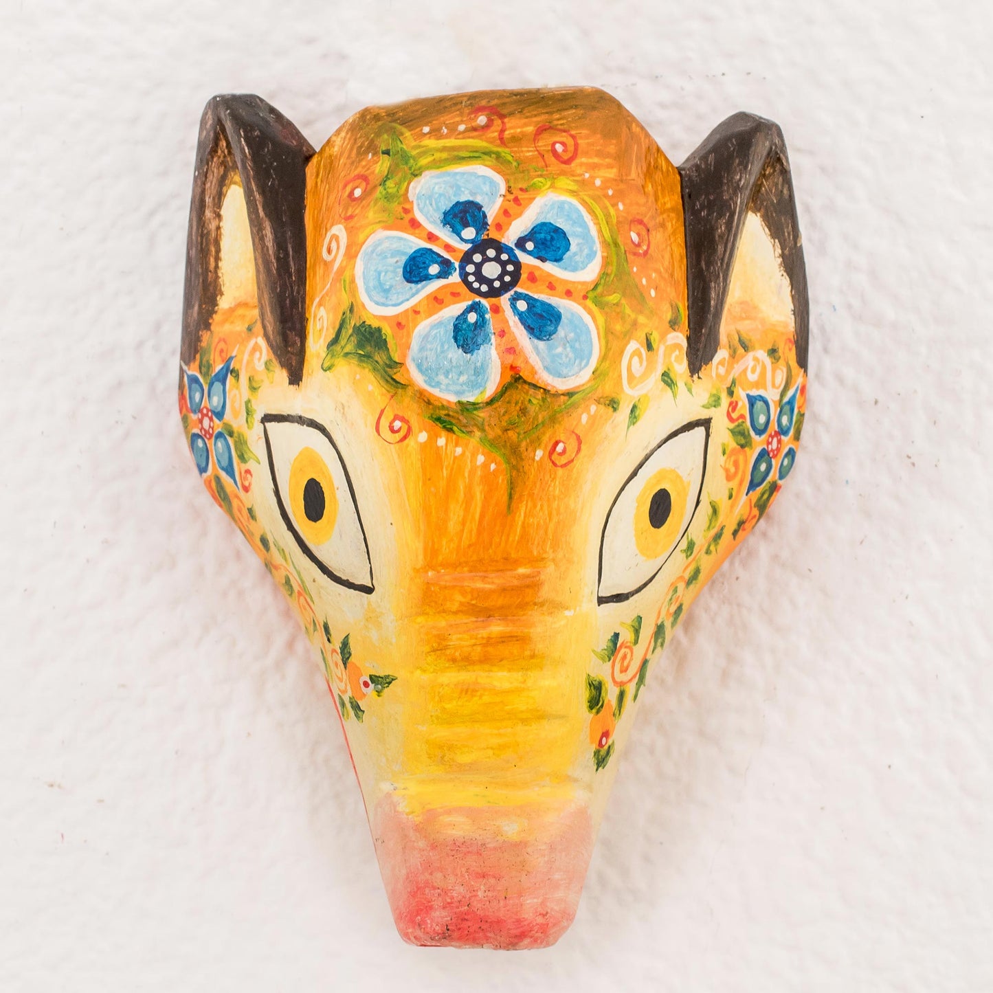 Floral Piglet Floral Pinewood Piglet Wall Mask from Guatemala