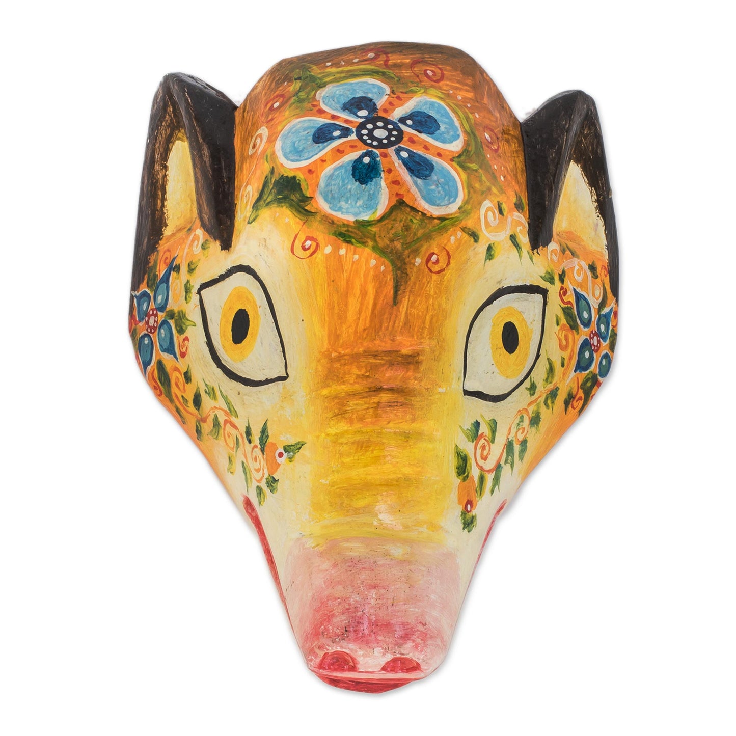 Floral Piglet Floral Pinewood Piglet Wall Mask from Guatemala