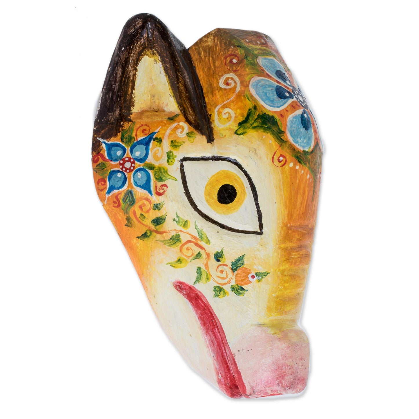 Floral Piglet Floral Pinewood Piglet Wall Mask from Guatemala