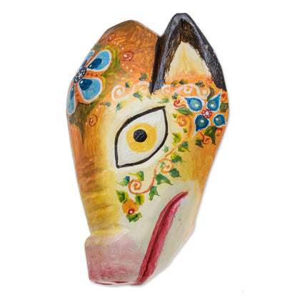 Floral Piglet Floral Pinewood Piglet Wall Mask from Guatemala