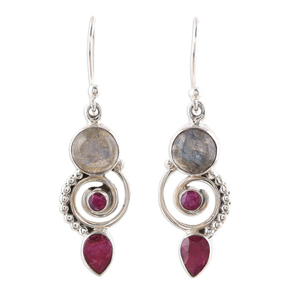 Elegant Labyrinth Labradorite and Agate Dangle Earrings from India