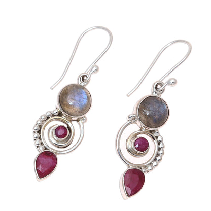 Elegant Labyrinth Labradorite and Agate Dangle Earrings from India