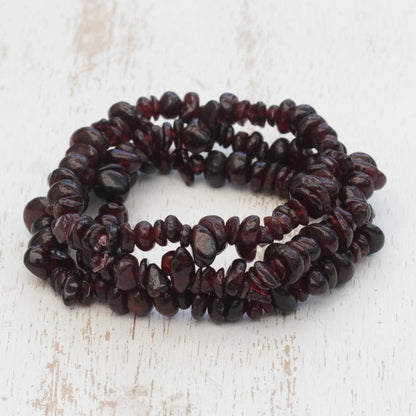 Garnet Fascination Set of Three Garnet Beaded Stretch Bracelets from Brazil