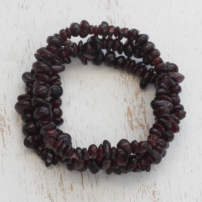 Garnet Fascination Set of Three Garnet Beaded Stretch Bracelets from Brazil