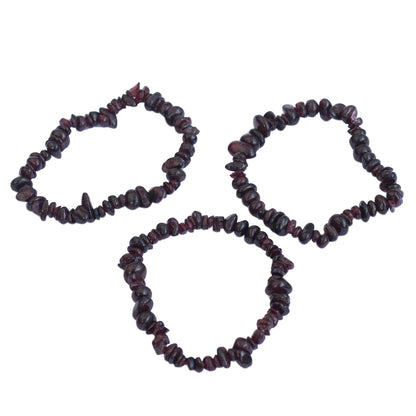 Garnet Fascination Set of Three Garnet Beaded Stretch Bracelets from Brazil