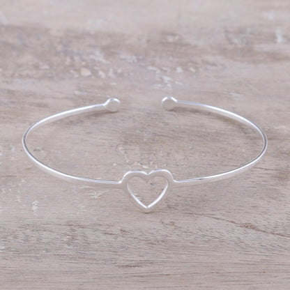 Love Gleams Sterling Silver Heart Cuff Bracelet from India