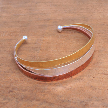 Metallic Rainbow Gold Accent Sterling Silver Cuff Bracelet from Bali