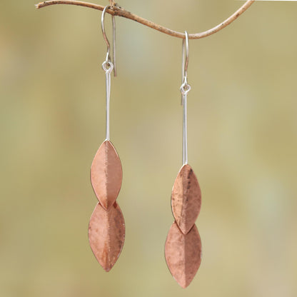 Feminine Leaves Rose Gold Accent Sterling Silver Leaf Dangle Earrings