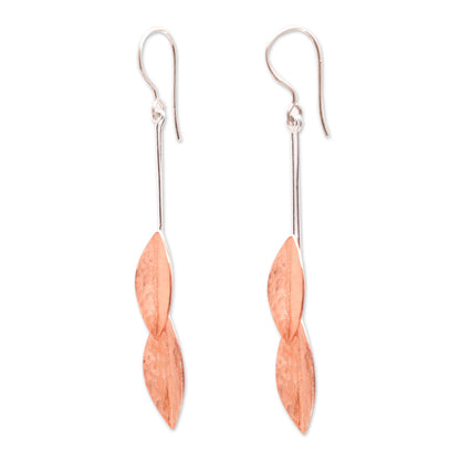 Feminine Leaves Rose Gold Accent Sterling Silver Leaf Dangle Earrings