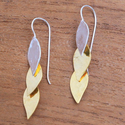 Fall Gold Modern Gold Accent Sterling Silver Dangle Earrings from Bali