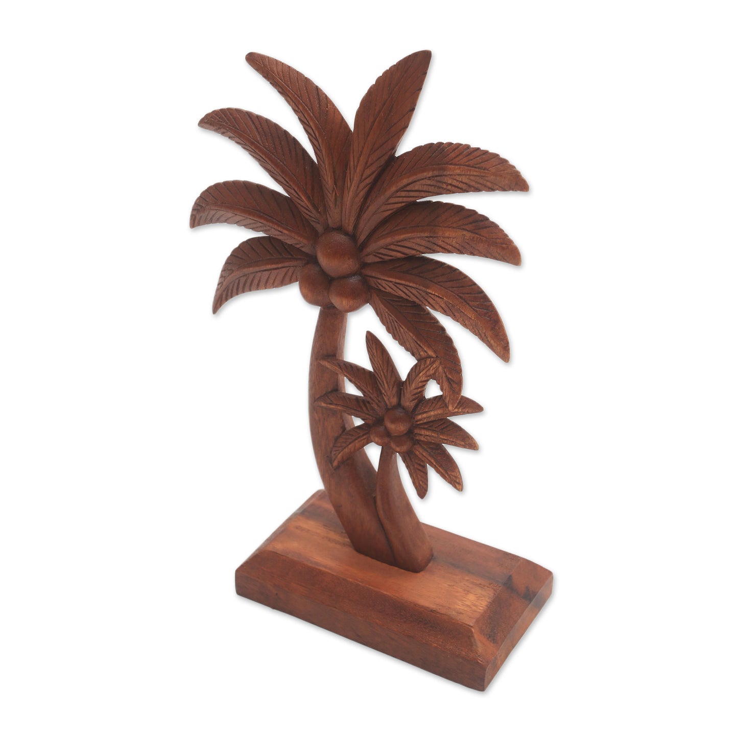 Coconut Trees Hand-Carved Wood Coconut Tree Statuette from Bali