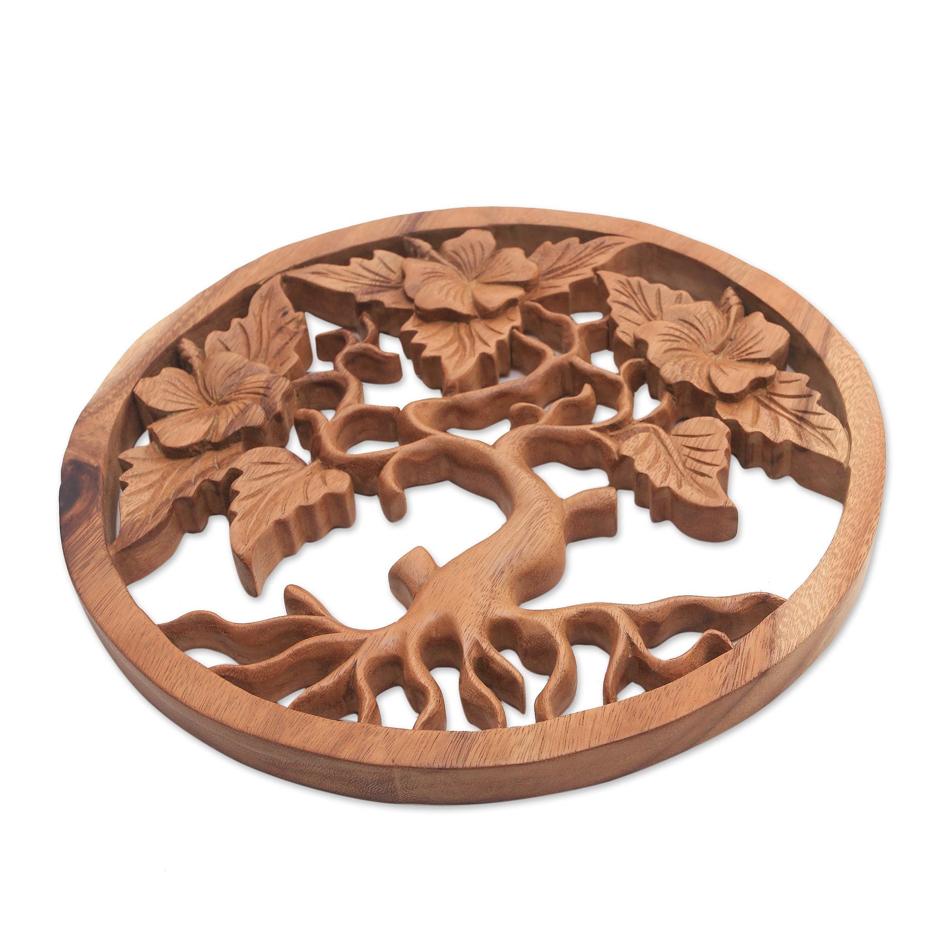 NOVICA Three Frangipani Frangipani Tree Suar Wood Relief Panel from ...